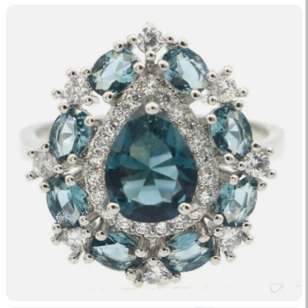 New London blue topaz cz sterling silver ring